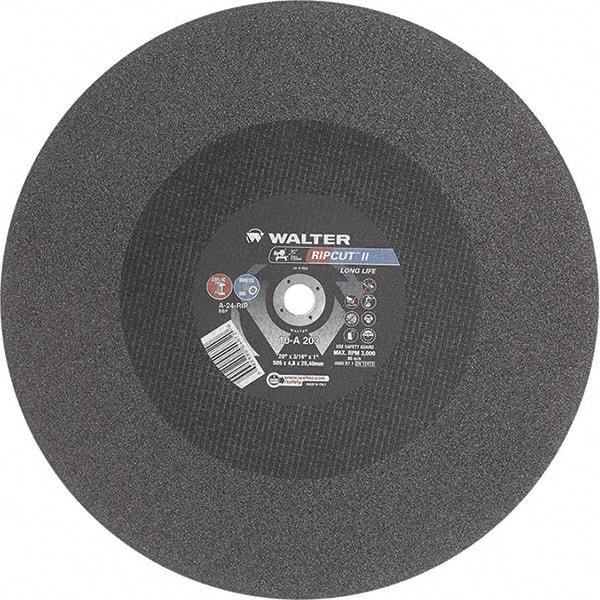 WALTER Surface Technologies - 20" 24 Grit Aluminum Oxide Cutoff Wheel - 3/16" Thick, 1" Arbor, 3,000 Max RPM, Use with Stationary Tools - USA Tool & Supply