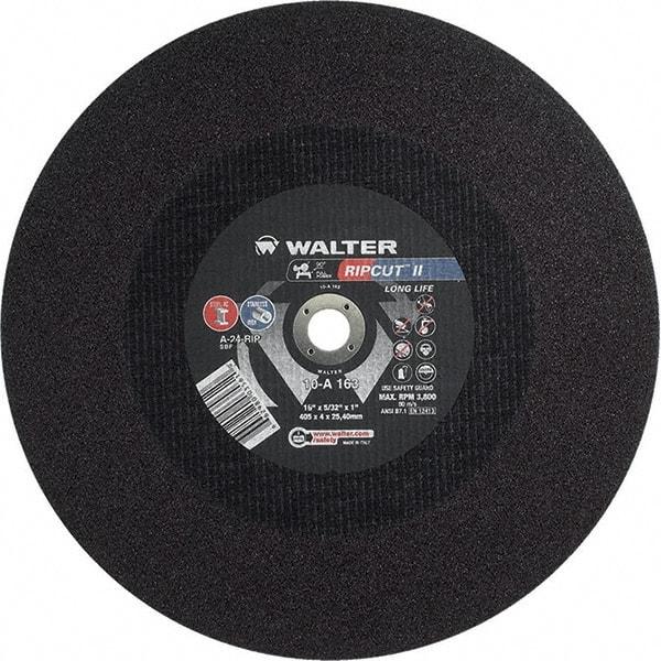 WALTER Surface Technologies - 16" 24 Grit Aluminum Oxide Cutoff Wheel - 5/32" Thick, 1" Arbor, 3,800 Max RPM, Use with Stationary Tools - USA Tool & Supply