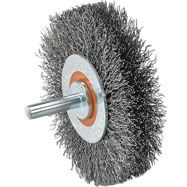 WALTER Surface Technologies - 3" OD, 1/4" Shank Diam, Crimped Steel Wheel Brush - 3/4" Face Width, 0.0118" Filament Diam, 12,000 RPM - USA Tool & Supply