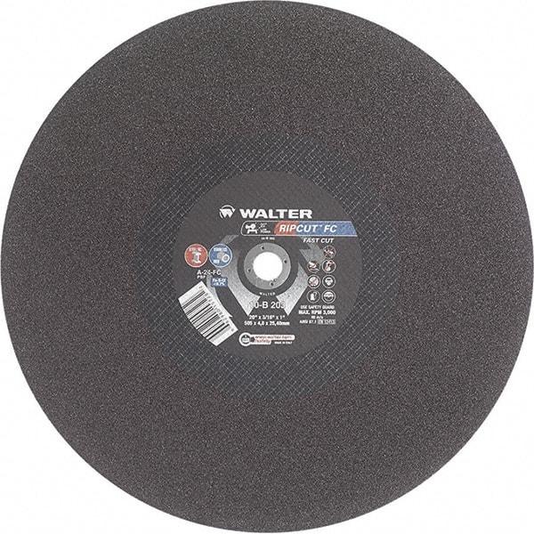 WALTER Surface Technologies - 20" 24 Grit Aluminum Oxide Cutoff Wheel - 3/16" Thick, 1" Arbor, 3,000 Max RPM, Use with Stationary Tools - USA Tool & Supply