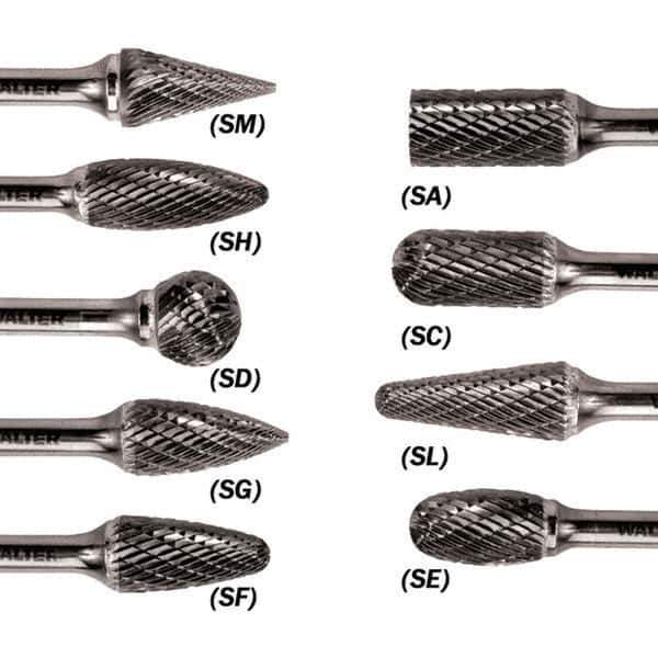 WALTER Surface Technologies - 1/4" Cut Diam, 1/4" Shank Diam, Taper Head Double Cut Burr - Carbide, 5/8" LOC - USA Tool & Supply