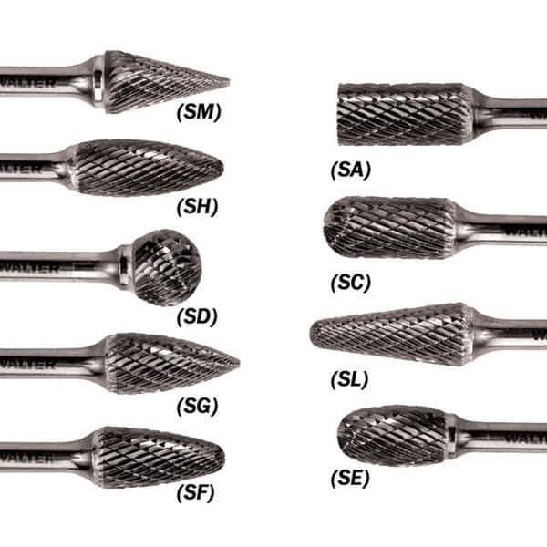 WALTER Surface Technologies - 5/16" Cut Diam, 1/4" Shank Diam, Taper Head Double Cut Burr - Carbide, 3/4" LOC - USA Tool & Supply