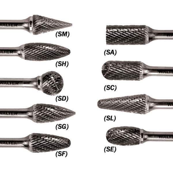 WALTER Surface Technologies - 1/4" Cut Diam, 1/4" Shank Diam, Taper Head Double Cut Burr - Carbide, 5/8" LOC - USA Tool & Supply