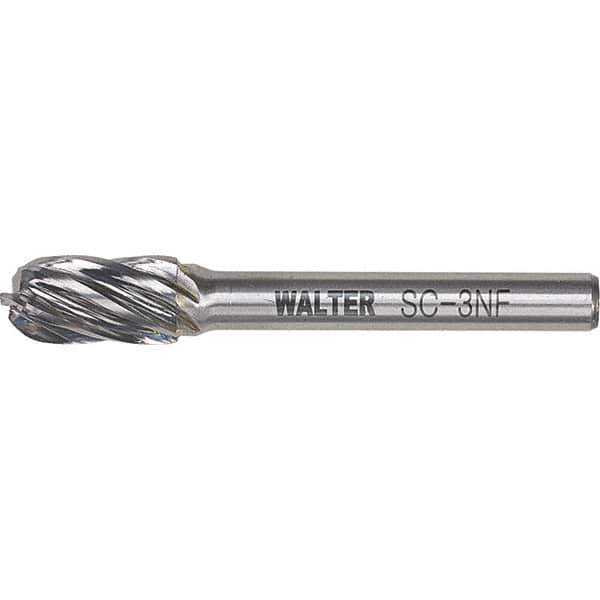 WALTER Surface Technologies - 3/8" Cut Diam, 1/4" Shank Diam, Cylinder Ball End Head Double Cut Burr - Carbide, 3/4" LOC - USA Tool & Supply