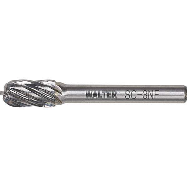WALTER Surface Technologies - 5/16" Cut Diam, 1/4" Shank Diam, Cylinder Ball End Head Double Cut Burr - Carbide, 3/4" LOC - USA Tool & Supply