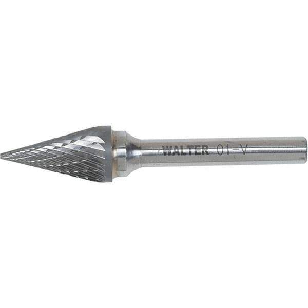 WALTER Surface Technologies - 3/8" Cut Diam, 1/4" Shank Diam, Cone Head Double Cut Burr - Carbide, 5/8" LOC - USA Tool & Supply