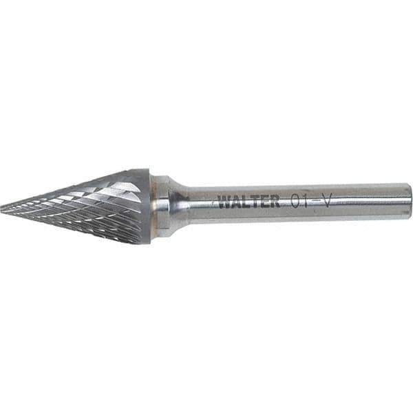 WALTER Surface Technologies - 1/4" Cut Diam, 1/4" Shank Diam, Cone Head Double Cut Burr - Carbide, 3/4" LOC - USA Tool & Supply