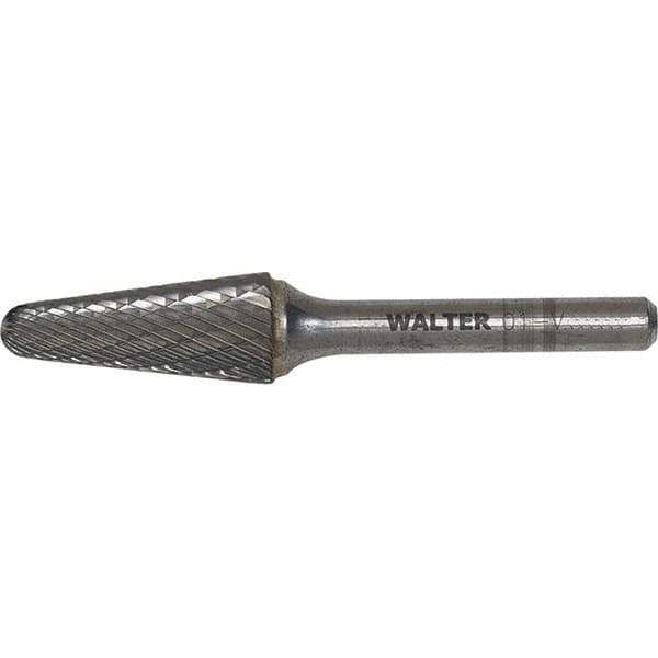 WALTER Surface Technologies - 1/2" Cut Diam, 1/4" Shank Diam, Cone Head Double Cut Burr - Carbide, 1-1/8" LOC - USA Tool & Supply