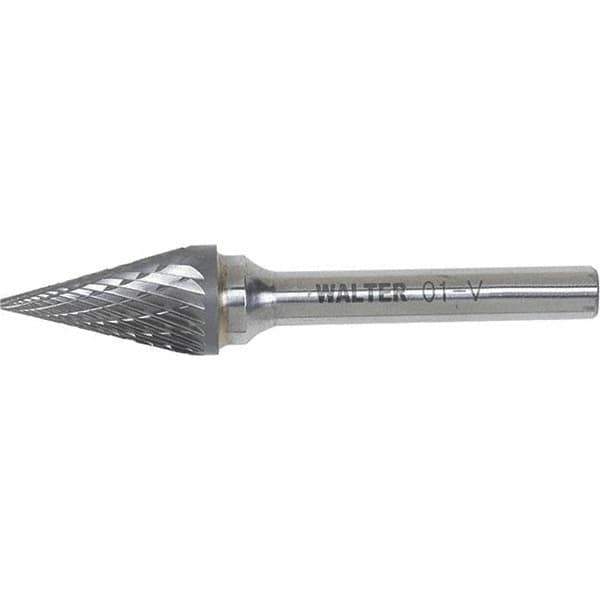 WALTER Surface Technologies - 1/8" Cut Diam, 1/8" Shank Diam, Cone Head Double Cut Burr - Carbide, 7/16" LOC - USA Tool & Supply