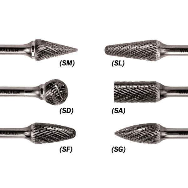 WALTER Surface Technologies - 1/8" Cut Diam, 1/8" Shank Diam, Cone Head Double Cut Burr - Carbide, 1/2" LOC - USA Tool & Supply