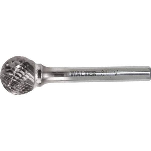 WALTER Surface Technologies - 3/8" Cut Diam, 1/4" Shank Diam, Ball Head Double Cut Burr - Carbide, 5/16" LOC - USA Tool & Supply
