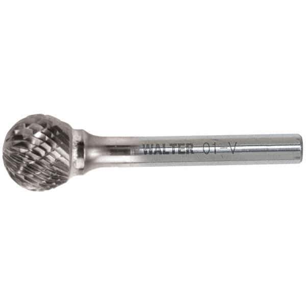 WALTER Surface Technologies - 5/8" Cut Diam, 1/4" Shank Diam, Ball Head Double Cut Burr - Carbide, 9/16" LOC - USA Tool & Supply