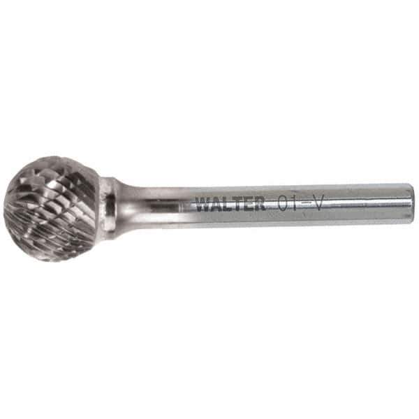 WALTER Surface Technologies - 3/8" Cut Diam, 1/4" Shank Diam, Ball Head Double Cut Burr - Carbide, 5/16" LOC - USA Tool & Supply