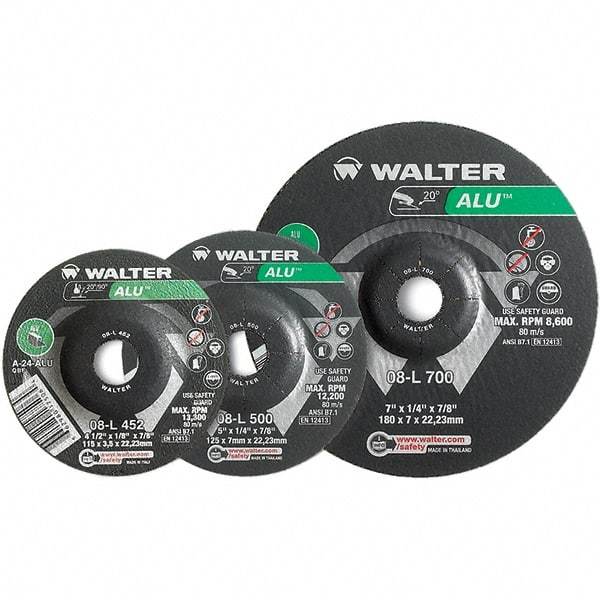 WALTER Surface Technologies - 24 Grit, 9" Wheel Diam, 1/8" Wheel Thickness, Type 27 Depressed Center Wheel - Aluminum Oxide, Resinoid Bond, 6,600 Max RPM - USA Tool & Supply