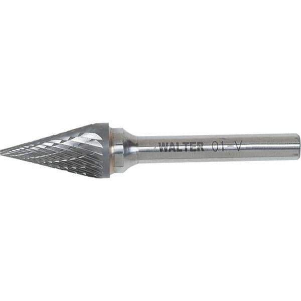 WALTER Surface Technologies - 1/4" Cut Diam, 1/4" Shank Diam, Cone Head Double Cut Burr - Carbide, 1/2" LOC - USA Tool & Supply