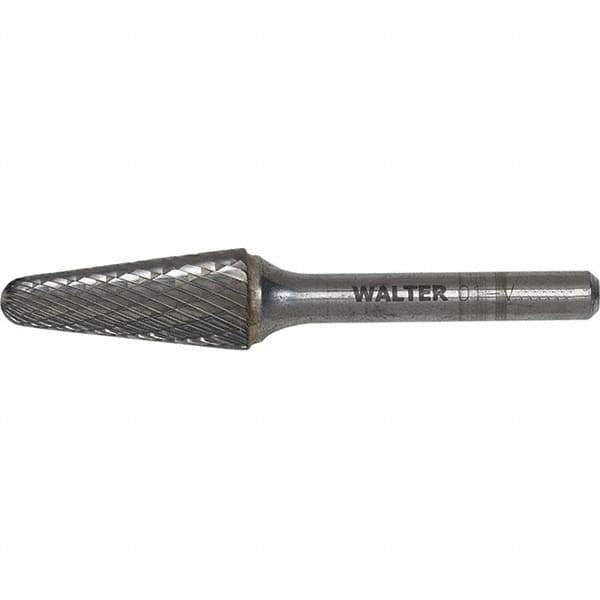 WALTER Surface Technologies - 5/16" Cut Diam, 1/4" Shank Diam, Cone Head Double Cut Burr - Carbide, 7/8" LOC - USA Tool & Supply