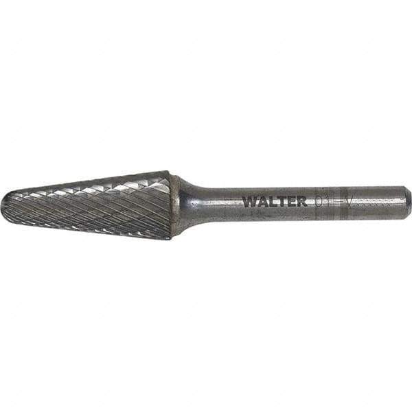 WALTER Surface Technologies - 5/8" Cut Diam, 1/4" Shank Diam, Cone Head Double Cut Burr - Carbide, 3/16" LOC - USA Tool & Supply