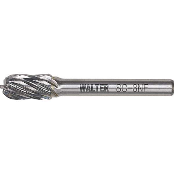 WALTER Surface Technologies - 3/8" Cut Diam, 1/4" Shank Diam, Cylinder Ball End Head Double Cut Burr - Carbide, 3/4" LOC - USA Tool & Supply