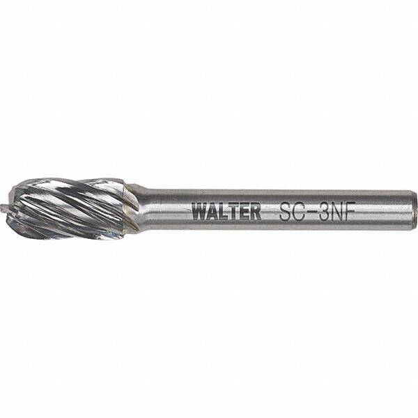 WALTER Surface Technologies - 1/4" Cut Diam, 1/4" Shank Diam, Cylinder Ball End Head Double Cut Burr - Carbide, 5/8" LOC - USA Tool & Supply