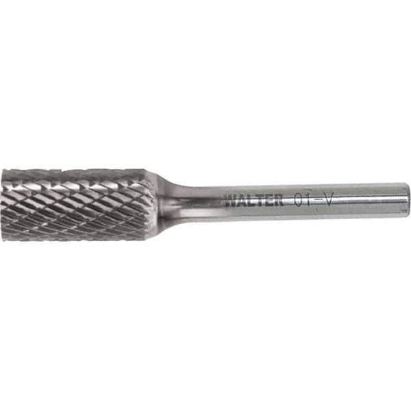 WALTER Surface Technologies - 3/8" Cut Diam, 1/4" Shank Diam, Cylinder Head Double Cut Burr - Carbide, 3/4" LOC - USA Tool & Supply