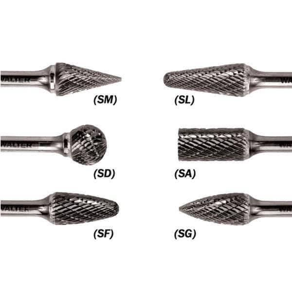 WALTER Surface Technologies - 1/8" Cut Diam, 1/8" Shank Diam, Taper Head Double Cut Burr - Carbide, 1/2" LOC - USA Tool & Supply