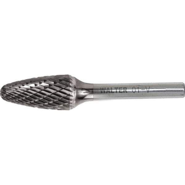 WALTER Surface Technologies - 1/8" Cut Diam, 1/8" Shank Diam, Tree Head Double Cut Burr - Carbide, 1/2" LOC - USA Tool & Supply