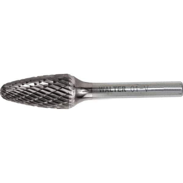 WALTER Surface Technologies - 3/8" Cut Diam, 1/4" Shank Diam, Tree Head Double Cut Burr - Carbide, 3/4" LOC - USA Tool & Supply