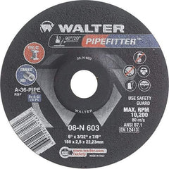 WALTER Surface Technologies - 36 Grit, 6" Wheel Diam, 3/32" Wheel Thickness, 7/8" Arbor Hole, Type 27 Depressed Center Wheel - Aluminum Oxide/Silicon Carbide Blend, Resinoid Bond, 10,200 Max RPM - USA Tool & Supply