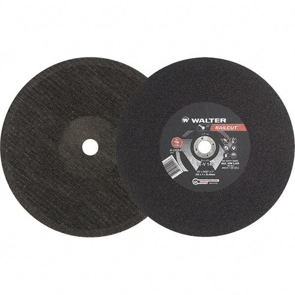 WALTER Surface Technologies - 14" 24 Grit Aluminum Oxide Cutoff Wheel - 5/32" Thick, 1" Arbor, 5,400 Max RPM, Use with Electric & Gas Powered Saws - USA Tool & Supply