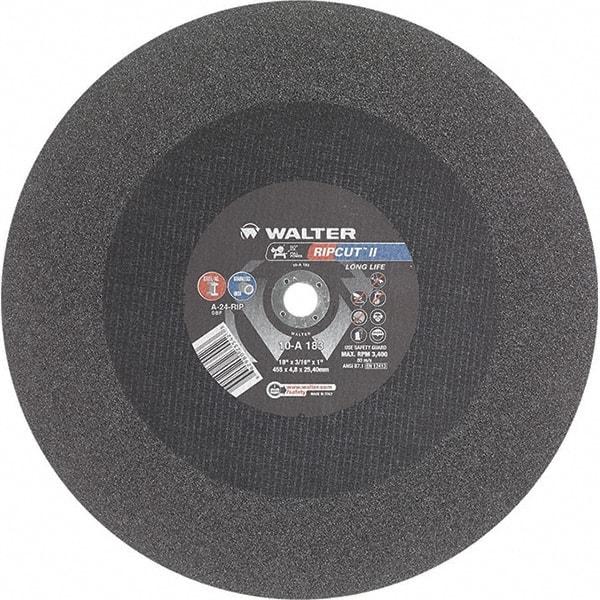 WALTER Surface Technologies - 18" 24 Grit Aluminum Oxide Cutoff Wheel - 3/16" Thick, 1" Arbor, 3,400 Max RPM, Use with Stationary Tools - USA Tool & Supply
