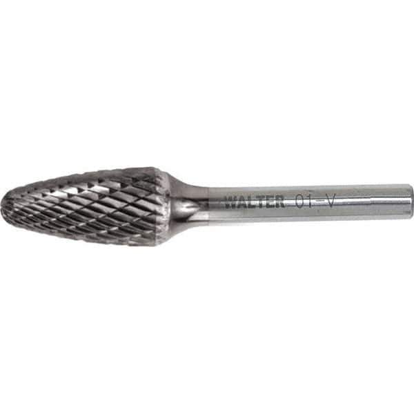 WALTER Surface Technologies - 1/2" Cut Diam, 1/4" Shank Diam, Tree Head Single Cut Burr - Carbide, 1" LOC - USA Tool & Supply