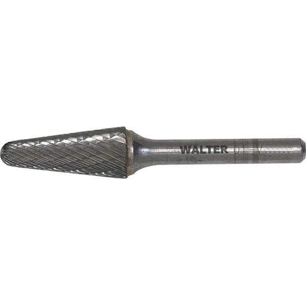 WALTER Surface Technologies - 3/8" Cut Diam, 1/4" Shank Diam, Cone Head Single Cut Burr - Carbide, 1-1/4" LOC - USA Tool & Supply