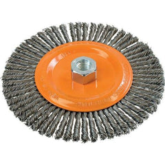 WALTER Surface Technologies - 6-7/8" OD, 5/8-11 Arbor Hole, Stringer Bead Steel Wheel Brush - 1/4" Face Width, 0.02" Filament Diam, 9,000 RPM - USA Tool & Supply