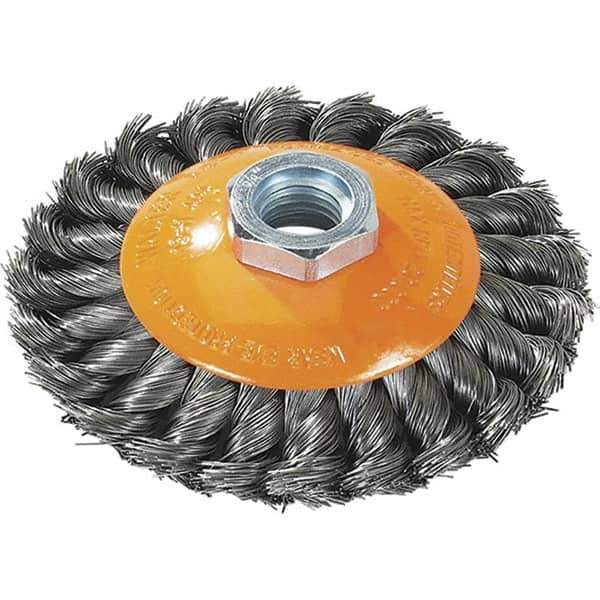 WALTER Surface Technologies - 7" Diam, 5/8-11 Threaded Arbor, Steel Fill Cup Brush - 0.02 Wire Diam, 10,000 Max RPM - USA Tool & Supply