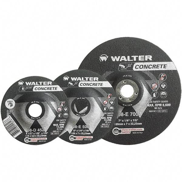 WALTER Surface Technologies - 24 Grit, 7" Wheel Diam, 1/4" Wheel Thickness, Type 27 Depressed Center Wheel - Aluminum Oxide, Resinoid Bond, 8,600 Max RPM - USA Tool & Supply