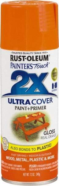 Rust-Oleum - Real Orange, Gloss, Enamel Spray Paint - 8 Sq Ft per Can, 12 oz Container, Use on Multipurpose - USA Tool & Supply