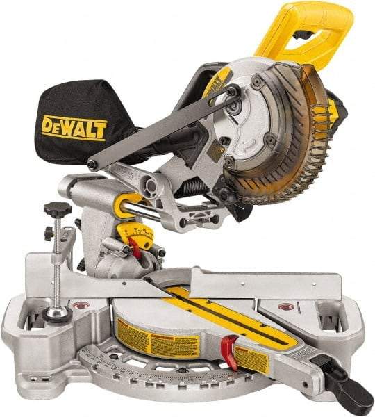 DeWALT - 4 Amp, 20 Volt, 3,750 RPM, 48° Left Single Bevel Sliding Miter Saw - 5/8" Arbor, 7-1/4" Blade Diam, Includes Battery Charger & Battery - USA Tool & Supply
