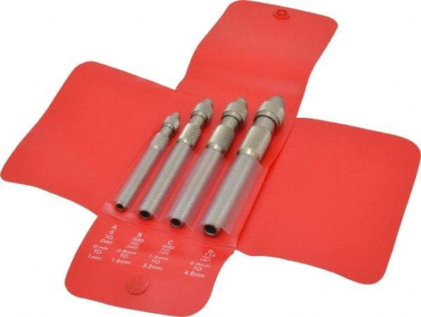 Starrett - 4 Piece 0.187" Pin Vise Set - 4" Long, 4.8mm Max Capacity, Comes in Vinyl Case - USA Tool & Supply