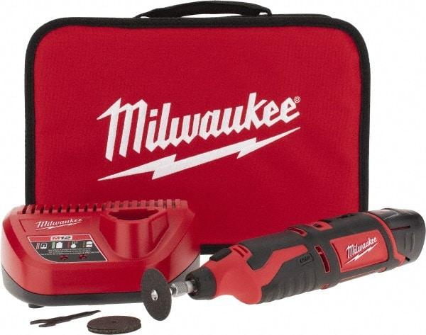 Milwaukee Tool - 12 Volt, Cordless Rotary Tool Kit - 5,000 to 32,000 RPM, Battery Included - USA Tool & Supply