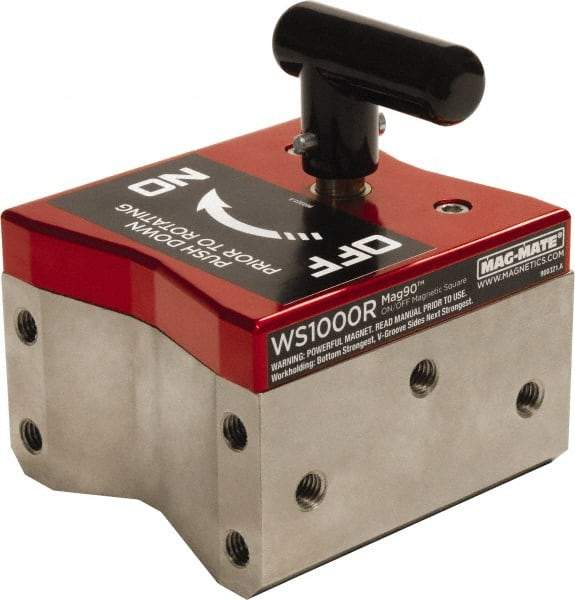 Mag-Mate - 4" Wide x 4-1/2" Deep x 3" High Rare Earth Magnetic Welding & Fabrication Square - 3/8-16 Hole Thread, 1000 Lb Average Pull Force - USA Tool & Supply