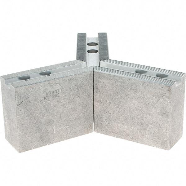 Abbott Workholding Products - 1.5mm x 60° Serrated Attachment, Square Soft Lathe Chuck Jaw - 3 Jaws, Aluminum, 63/64" Btw Mount Hole Ctrs, 4" Long x 1-1/2" Wide x 3" High, 0.5512" Groove, 0.4724" & 12mm Fastener - USA Tool & Supply