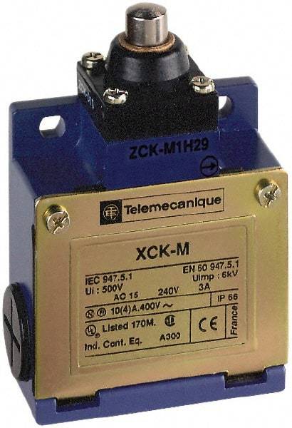 Telemecanique Sensors - SPDT, NC/NO, 240 VAC, 250 VDC, Screw Terminal, End Plunger Actuator, General Purpose Limit Switch - 1, 2, 4, 6, 12, 13, 6P NEMA Rating, IP66 IPR Rating - USA Tool & Supply