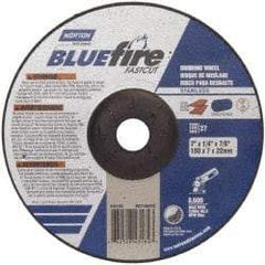 Norton - 24 Grit, 7" Wheel Diam, 1/4" Wheel Thickness, 7/8" Arbor Hole, Type 27 Depressed Center Wheel - Zirconia Alumina, S Hardness, 8,600 Max RPM, Compatible with Angle Grinder - USA Tool & Supply