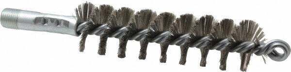 Schaefer Brush - 4-1/2" Brush Length, 1-1/4" Diam, Double Stem, Single Spiral Tube Brush - 7-1/4" Long, Stainless Steel, 1/4" NPSM Male Connection - USA Tool & Supply