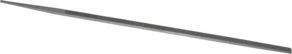 Grobet - 10" Standard Precision Swiss Pattern Narrow Pillar File - Double Cut, 11/32" Width Diam x 11/64" Thick, With Tang - USA Tool & Supply