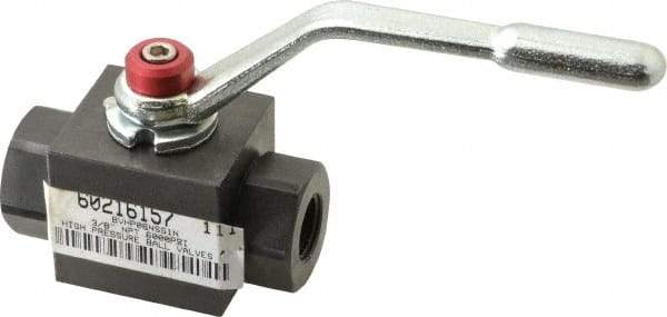Parker - 3/8" Pipe, Carbon Steel Standard Ball Valve - Inline - Two Way Flow, FNPT x FNPT Ends, Lever Handle, 7,500 WOG - USA Tool & Supply