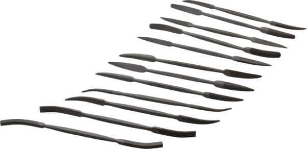 Grobet - 12 Piece Swiss Pattern File Set - 7" Long, 0 Coarseness, Silversmith's Handle - USA Tool & Supply