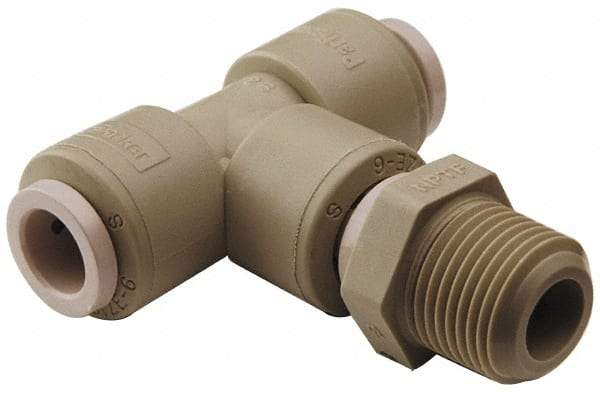 Parker - 1/4" Outside Diam, 1/8 NPTF, Polypropylene Push-to-Connect Tube Male Swivel Branch Tee - 150 Max psi, White - USA Tool & Supply
