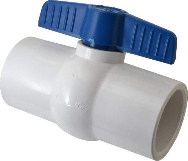 NIBCO - 2-1/2" Pipe, Standard Port, PVC Miniature Ball Valve - 1 Piece, Inline - One Way Flow, Solvent x Solvent Ends, Tee Handle, 150 WOG - USA Tool & Supply
