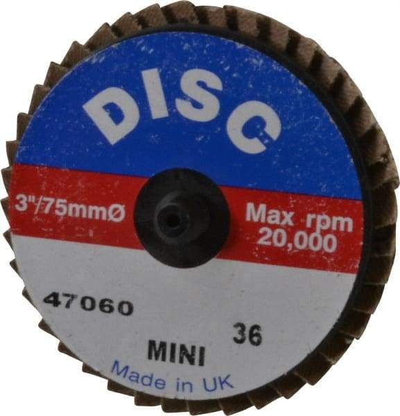 Garryson - 36 Grit, 3" Disc Diam, Type 27 Zirconia Alumina Flap Disc - 20,000 Max RPM, Nylon Backing, Quick Change Type R Attaching System, Coated - USA Tool & Supply